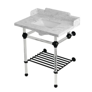 Pemberton LMS30MASQB0 30-Inch Console Sink with Acrylic Legs (8-Inch, 3 Hole), Marble White/Matte Black