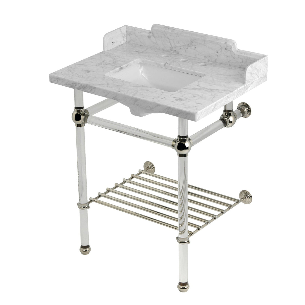 Pemberton LMS30MASQB6 30-Inch Console Sink with Acrylic Legs (8-Inch, 3 Hole), Marble White/Polished Nickel