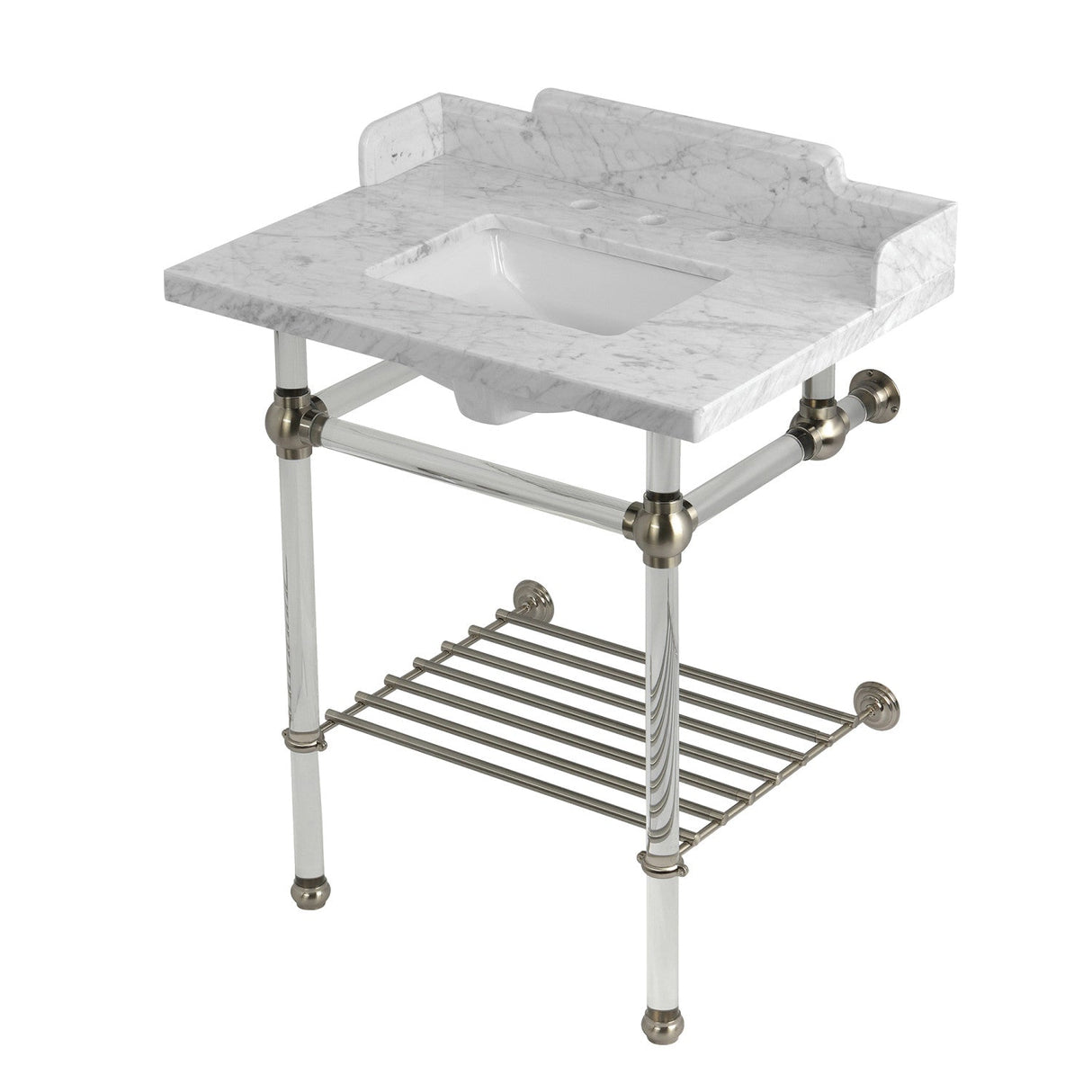 Pemberton LMS30MASQB8 30-Inch Console Sink with Acrylic Legs (8-Inch, 3 Hole), Marble White/Brushed Nickel