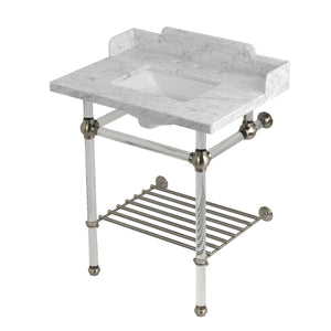 Pemberton LMS30MASQB8 30-Inch Console Sink with Acrylic Legs (8-Inch, 3 Hole), Marble White/Brushed Nickel