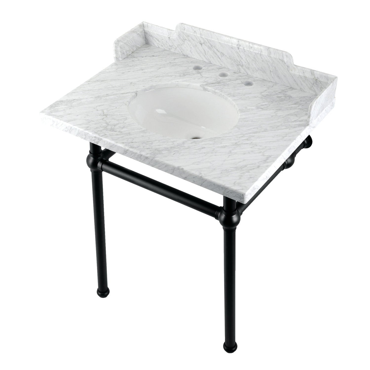 Fauceture LMS30MB0 30-Inch Carrara Marble Console Sink with Brass Legs, Marble White/Matte Black