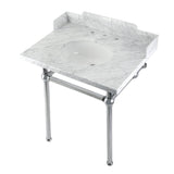 Fauceture LMS30MB1 30-Inch Carrara Marble Console Sink with Brass Legs, Marble White/Polished Chrome