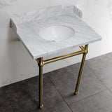 Fauceture LMS30MB7 30-Inch Carrara Marble Console Sink with Brass Legs, Marble White/Brushed Brass