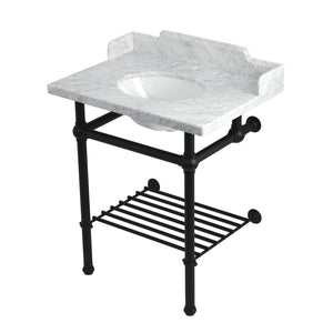 Pemberton LMS30MBB0 30-Inch Console Sink with Brass Legs (8-Inch, 3 Hole), Marble White/Matte Black