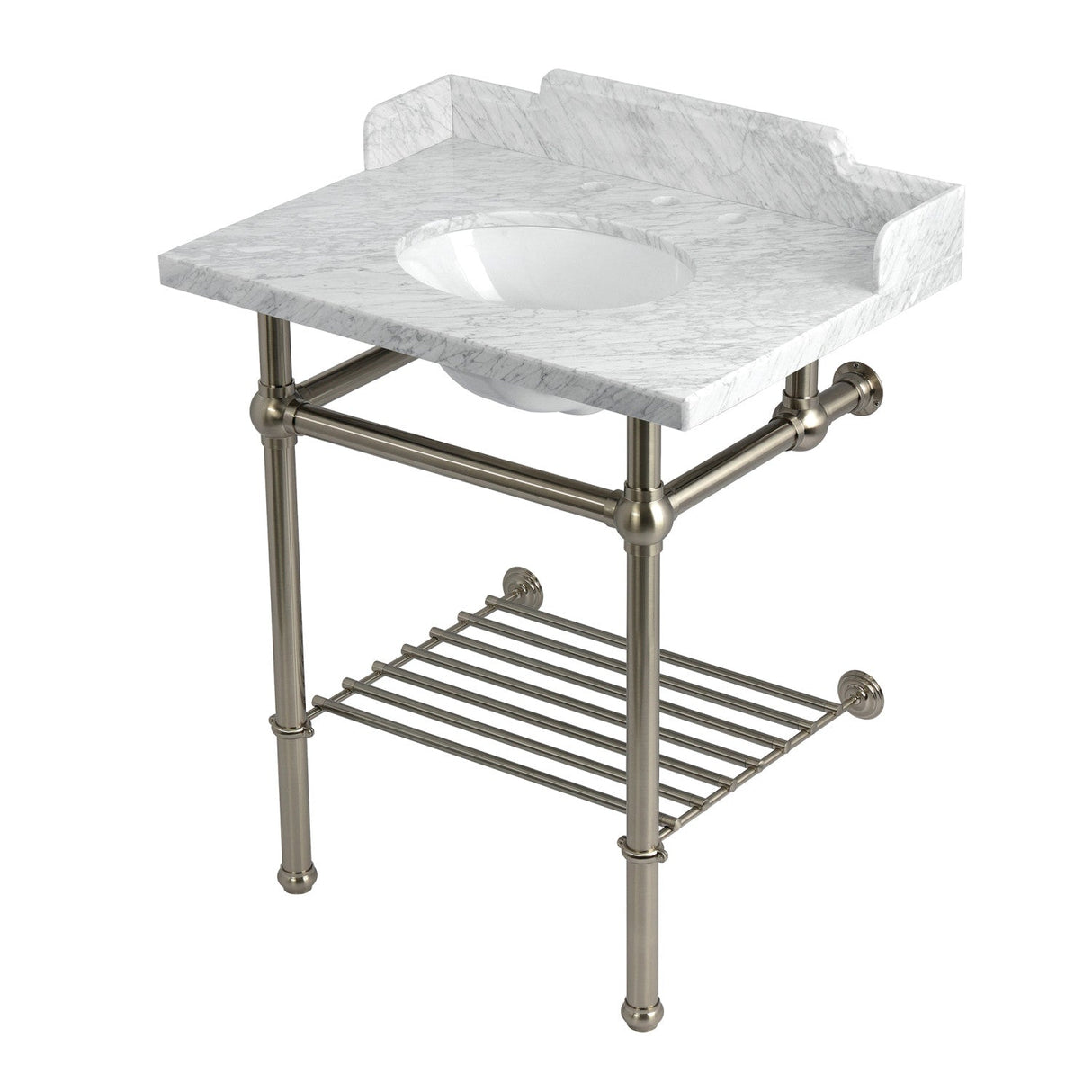 Pemberton LMS30MBB8 30-Inch Console Sink with Brass Legs (8-Inch, 3 Hole), Marble White/Brushed Nickel
