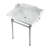 Fauceture LMS30MBSQ1 30-Inch Carrara Marble Console Sink with Brass Legs, Marble White/Polished Chrome