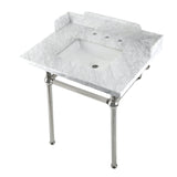 Fauceture LMS30MBSQ6 30-Inch Carrara Marble Console Sink with Brass Legs, Marble White/Polished Nickel