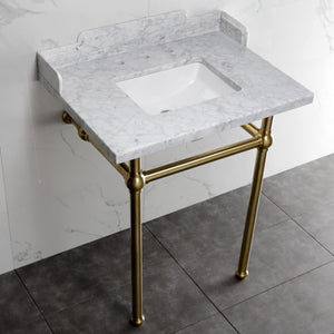 Fauceture LMS30MBSQ7 30-Inch Carrara Marble Console Sink with Brass Legs, Marble White/Brushed Brass
