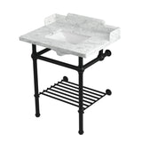 Pemberton LMS30MBSQB0 30-Inch Console Sink with Brass Legs (8-Inch, 3 Hole), Marble White/Matte Black