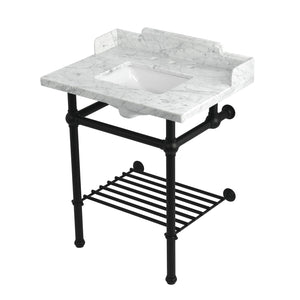 Pemberton LMS30MBSQB0 30-Inch Console Sink with Brass Legs (8-Inch, 3 Hole), Marble White/Matte Black