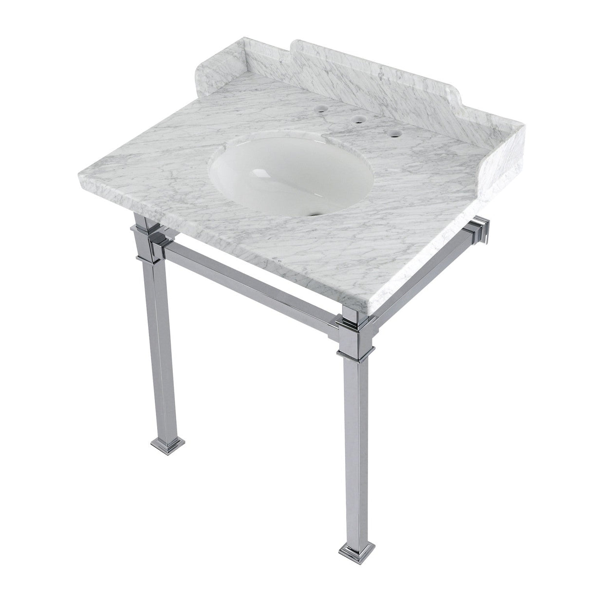 Fauceture LMS30MOQ1 30-Inch Carrara Marble Console Sink with Stainless Steel Legs, Marble White/Polished Chrome