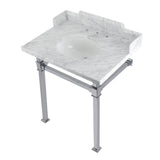 Fauceture LMS30MOQ1 30-Inch Carrara Marble Console Sink with Stainless Steel Legs, Marble White/Polished Chrome