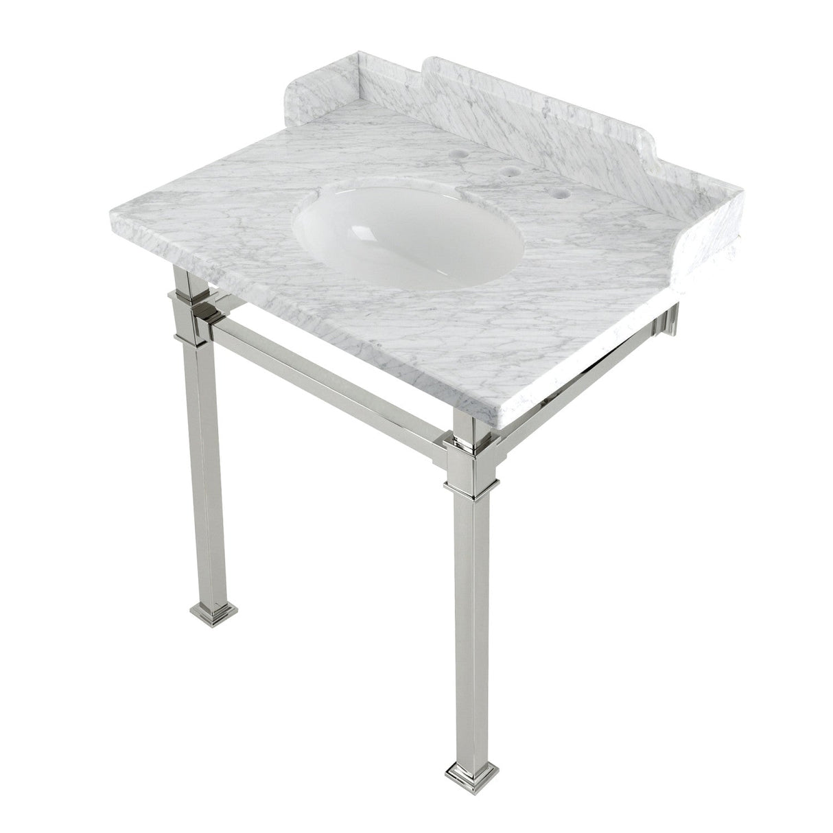 Fauceture LMS30MOQ6 30-Inch Carrara Marble Console Sink with Stainless Steel Legs, Marble White/Polished Nickel