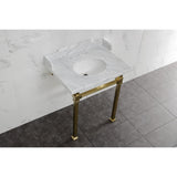 Fauceture LMS30MOQ7 30-Inch Carrara Marble Console Sink with Stainless Steel Legs, Marble White/Brushed Brass