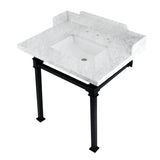 Fauceture LMS30MSQ0 30-Inch Carrara Marble Console Sink with Stainless Steel Legs, Marble White/Matte Black