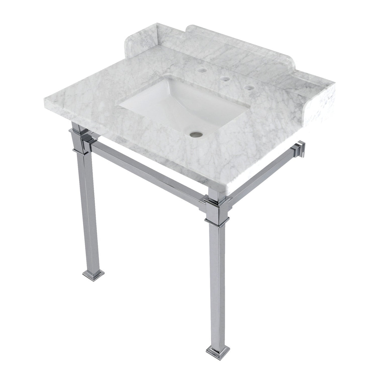 Fauceture LMS30MSQ1 30-Inch Carrara Marble Console Sink with Stainless Steel Legs, Marble White/Polished Chrome