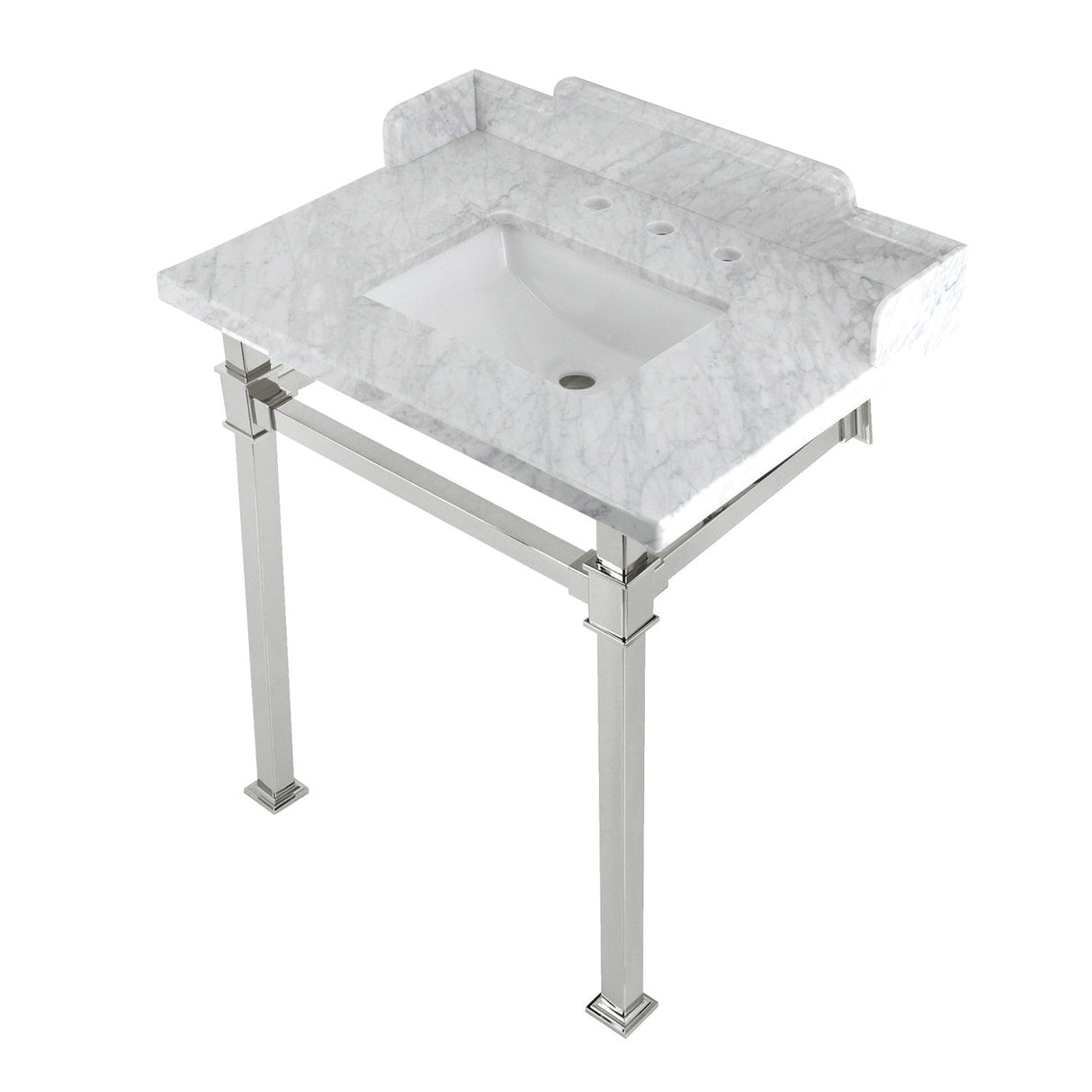 Fauceture LMS30MSQ6 30-Inch Carrara Marble Console Sink with Stainless Steel Legs, Marble White/Polished Nickel