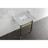 Fauceture LMS30MSQ7 30-Inch Carrara Marble Console Sink with Stainless Steel Legs, Marble White/Brushed Brass