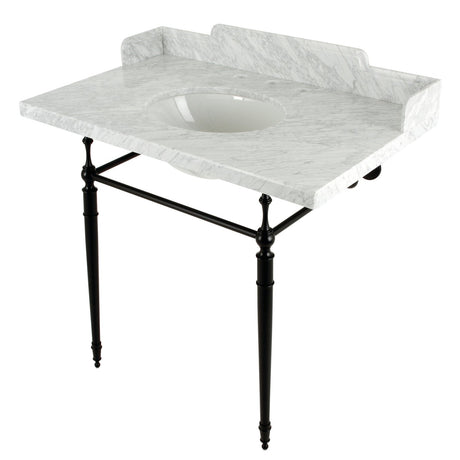 Fauceture LMS3622M80 36-Inch Carrara Marble Console Sink with Brass Legs, Marble White/Matte Black