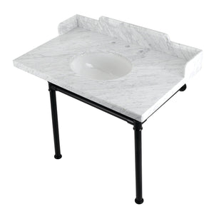 Fauceture LMS3622M80ST 36-Inch Carrara Marble Console Sink with Stainless Steel Legs, Marble White/Matte Black