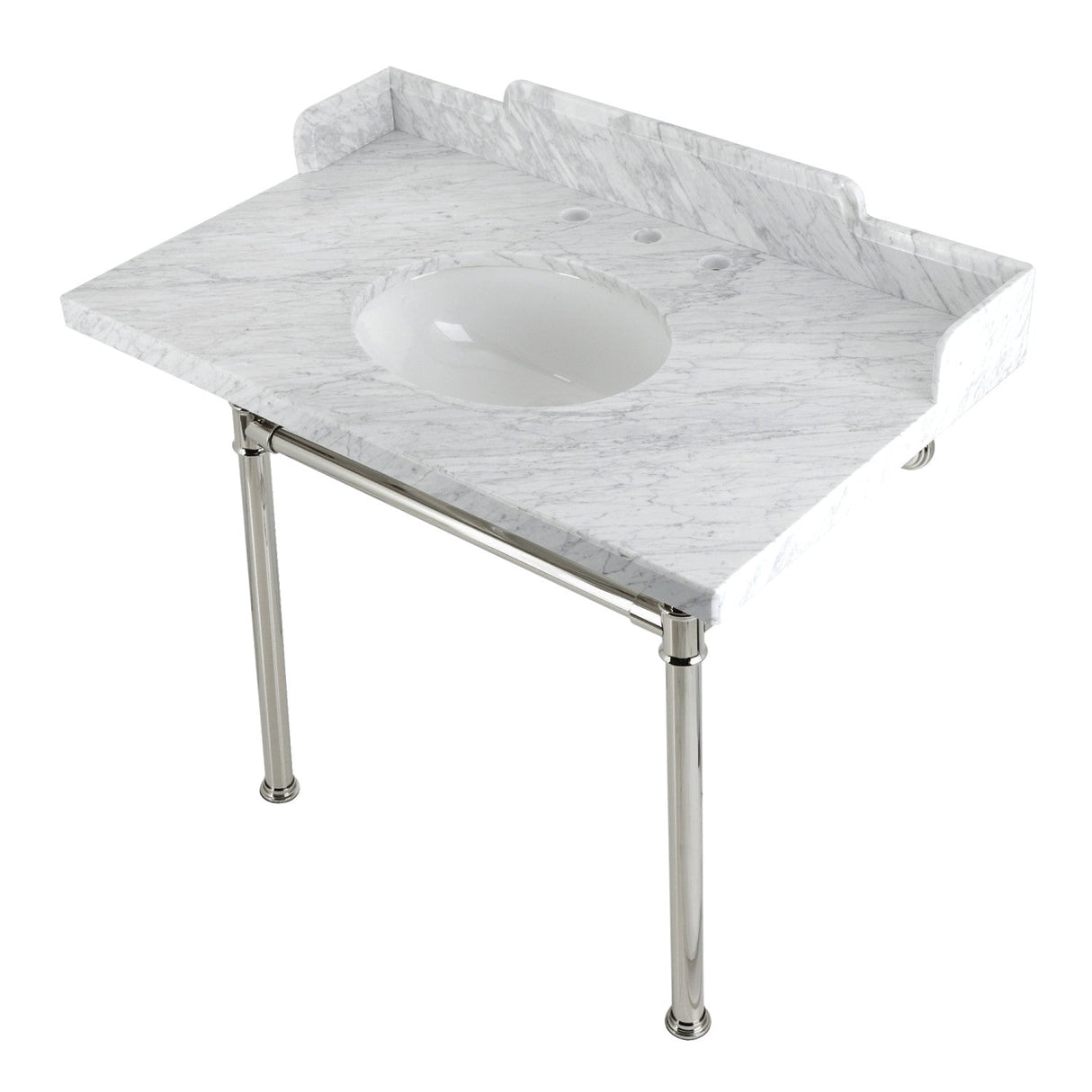 Fauceture LMS3622M86ST 36-Inch Carrara Marble Console Sink with Stainless Steel Legs, Marble White/Polished Nickel