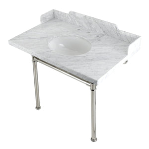 Fauceture LMS3622M86ST 36-Inch Carrara Marble Console Sink with Stainless Steel Legs, Marble White/Polished Nickel