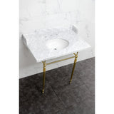 Fauceture LMS3622M87 36-Inch Carrara Marble Console Sink with Brass Legs, Marble White/Brushed Brass