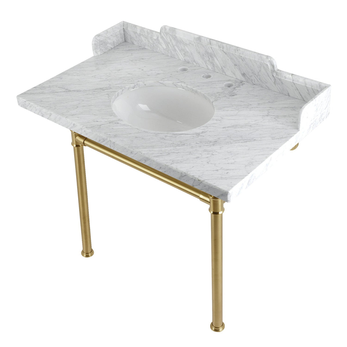 Fauceture LMS3622M87ST 36-Inch Carrara Marble Console Sink with Stainless Steel Legs, Marble White/Brushed Brass