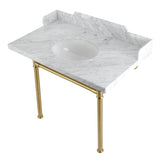 Fauceture LMS3622M87ST 36-Inch Carrara Marble Console Sink with Stainless Steel Legs, Marble White/Brushed Brass