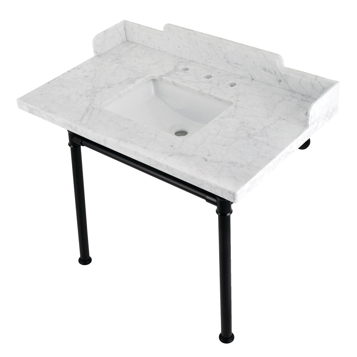 Fauceture LMS3622M8SQ0ST 36-Inch Carrara Marble Console Sink with Stainless Steel Legs, Marble White/Matte Black