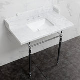 Fauceture LMS3622M8SQ1 36-Inch Carrara Marble Console Sink with Brass Legs, Marble White/Polished Chrome