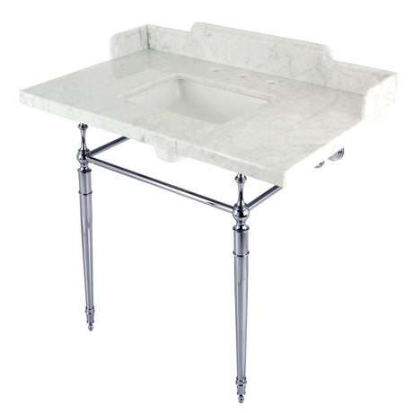 Fauceture LMS3622M8SQ1 36-Inch Carrara Marble Console Sink with Brass Legs, Marble White/Polished Chrome