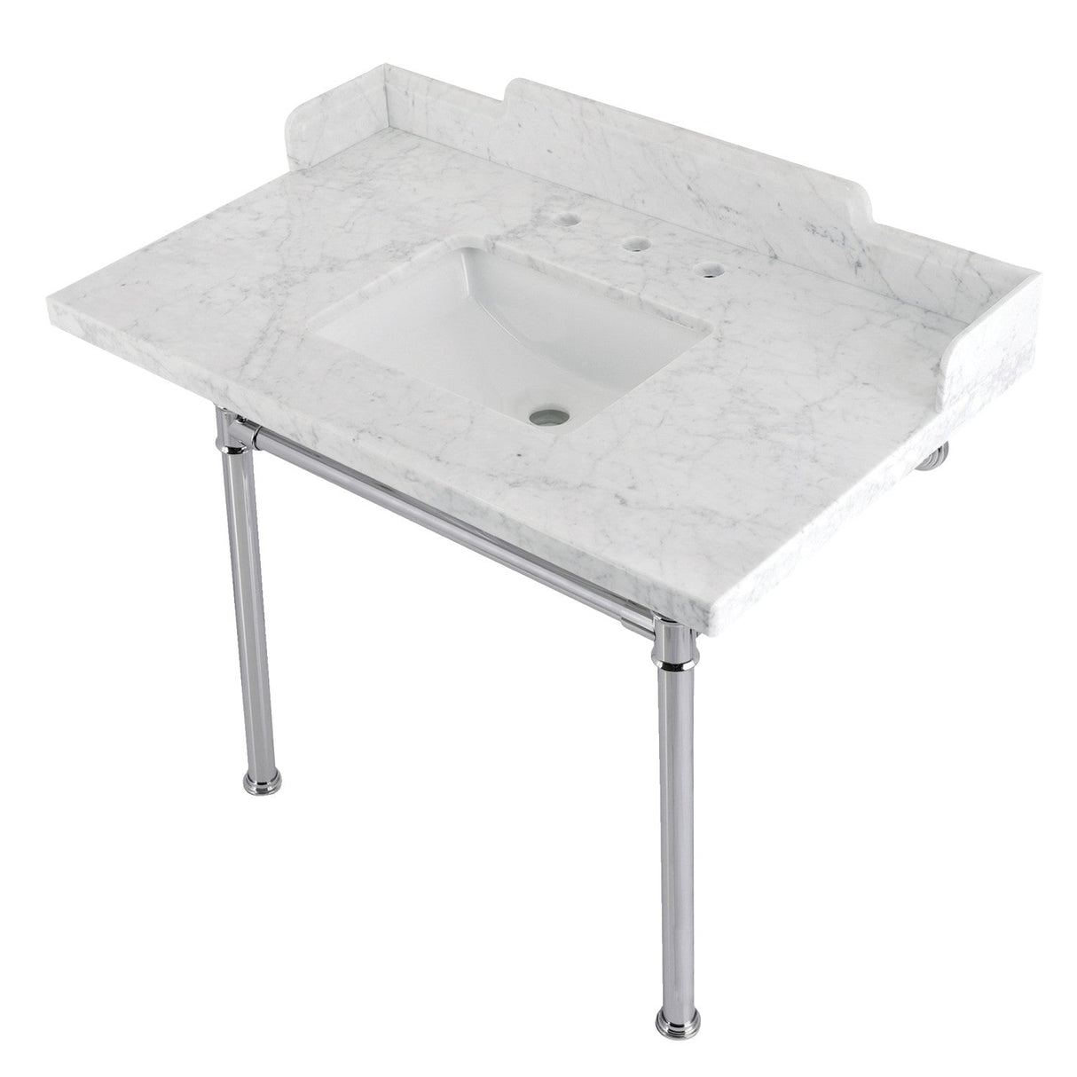 Fauceture LMS3622M8SQ1ST 36-Inch Carrara Marble Console Sink with Stainless Steel Legs, Marble White/Polished Chrome