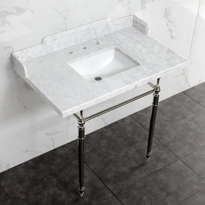 Fauceture LMS3622M8SQ6 36-Inch Carrara Marble Console Sink with Brass Legs, Marble White/Polished Nickel