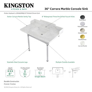 Fauceture LMS3622M8SQ6ST 36-Inch Carrara Marble Console Sink with Stainless Steel Legs, Marble White/Polished Nickel