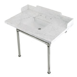 Fauceture LMS3622M8SQ6ST 36-Inch Carrara Marble Console Sink with Stainless Steel Legs, Marble White/Polished Nickel