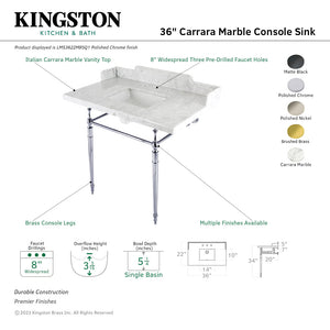 Fauceture LMS3622M8SQ7 36-Inch Carrara Marble Console Sink with Brass Legs, Marble White/Brushed Brass