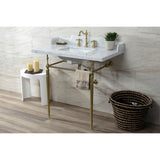 Fauceture LMS3622M8SQ7 36-Inch Carrara Marble Console Sink with Brass Legs, Marble White/Brushed Brass