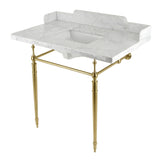 Fauceture LMS3622M8SQ7 36-Inch Carrara Marble Console Sink with Brass Legs, Marble White/Brushed Brass