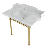 Fauceture LMS3622M8SQ7ST 36-Inch Carrara Marble Console Sink with Stainless Steel Legs, Marble White/Brushed Brass