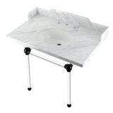 Fauceture LMS3630MA0 36-Inch Carrara Marble Console Sink with Acrylic Legs, Marble White/Matte Black