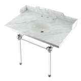 Fauceture LMS3630MA1 36-Inch Carrara Marble Console Sink with Acrylic Legs, Marble White/Polished Chrome