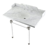 Fauceture LMS3630MA6 36-Inch Carrara Marble Console Sink with Acrylic Legs, Marble White/Polished Nickel