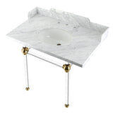 Fauceture LMS3630MA7 36-Inch Carrara Marble Console Sink with Acrylic Legs, Marble White/Brushed Brass