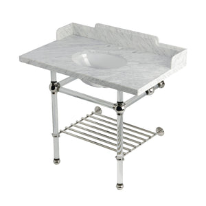 Pemberton LMS3630MAB6 36-Inch Console Sink with Acrylic Legs (8-Inch, 3 Hole), Marble White/Polished Nickel