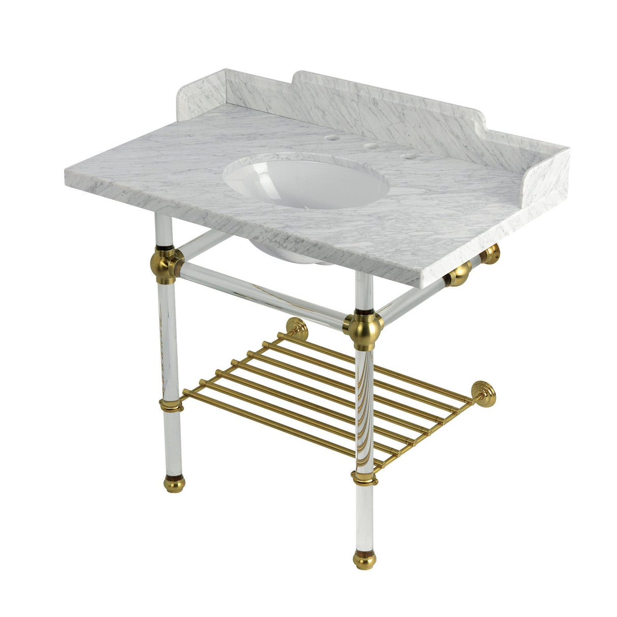 Pemberton LMS3630MAB7 36-Inch Console Sink with Acrylic Legs (8-Inch, 3 Hole), Marble White/Brushed Brass