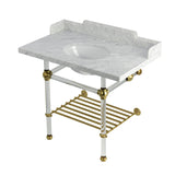 Pemberton LMS3630MAB7 36-Inch Console Sink with Acrylic Legs (8-Inch, 3 Hole), Marble White/Brushed Brass