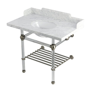 Pemberton LMS3630MAB8 36-Inch Console Sink with Acrylic Legs (8-Inch, 3 Hole), Marble White/Brushed Nickel