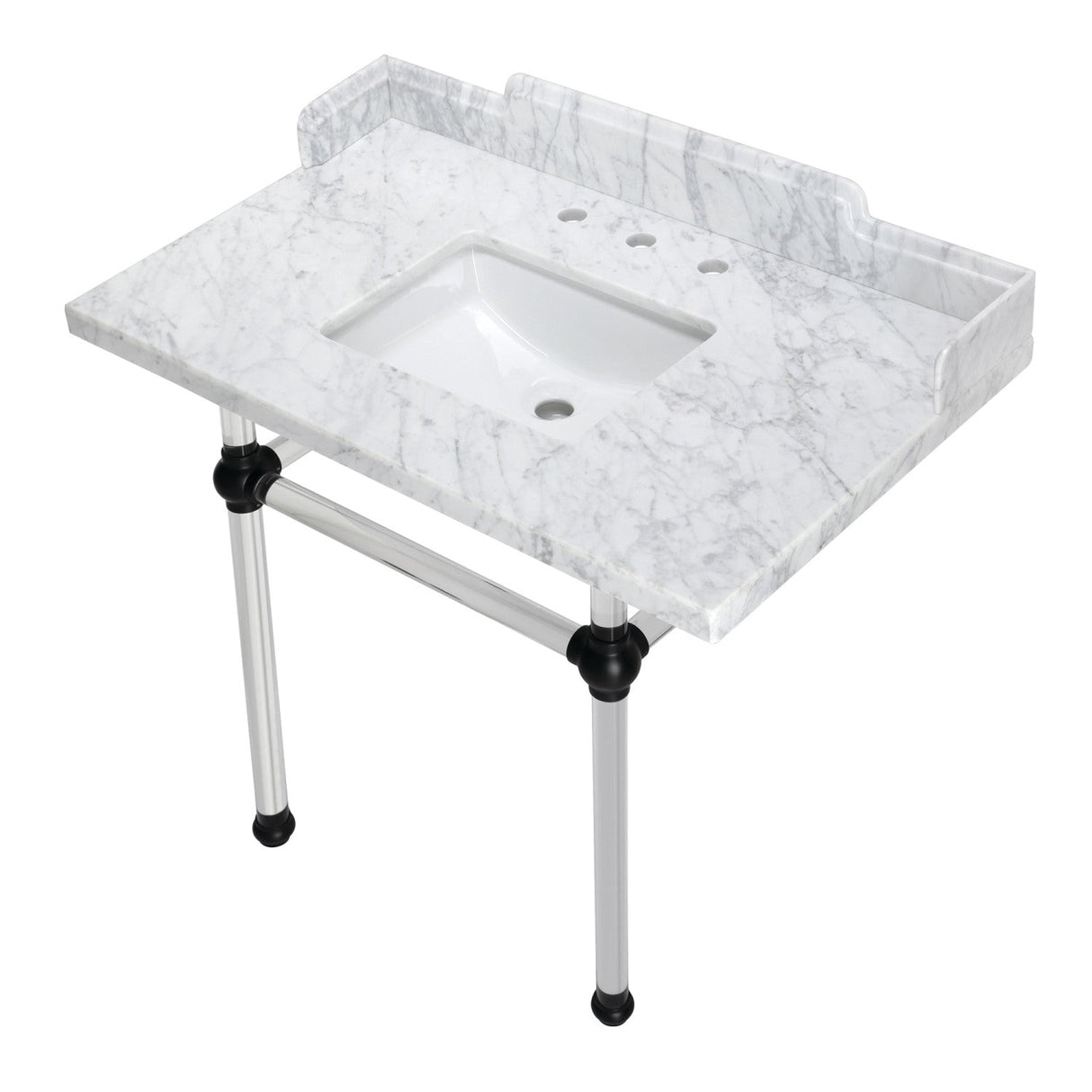 Fauceture LMS3630MASQ0 36-Inch Carrara Marble Console Sink with Acrylic Legs, Marble White/Matte Black
