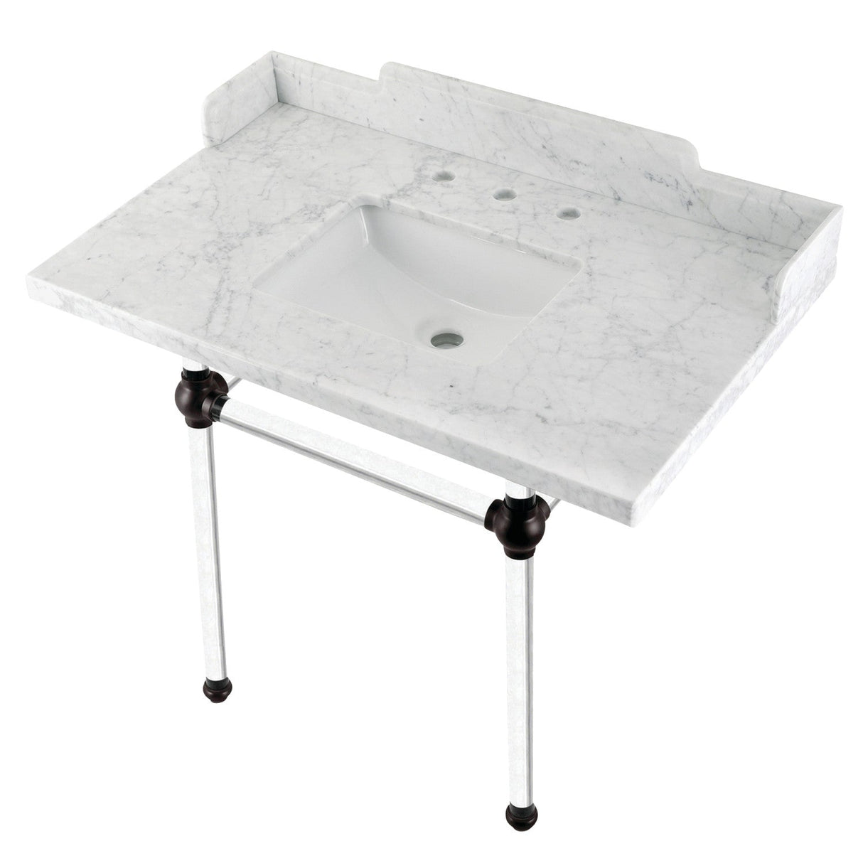 Fauceture LMS3630MASQ5 36-Inch Carrara Marble Console Sink with Acrylic Legs, Marble White/Oil Rubbed Bronze